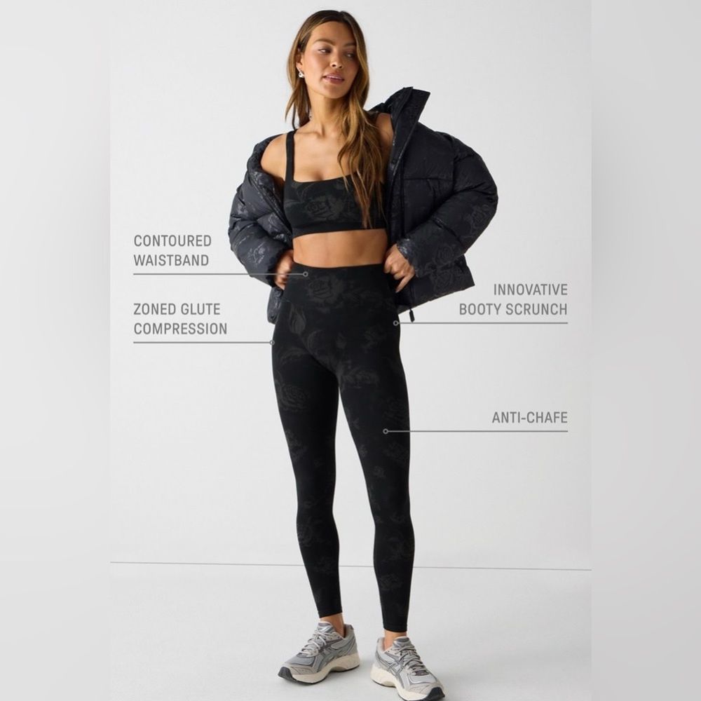 Fabletics Seamless Scrunch Black Shadow Blooms Legging Short | XS | NWT | 🌟Rare🌟 - Picture 7 of 11